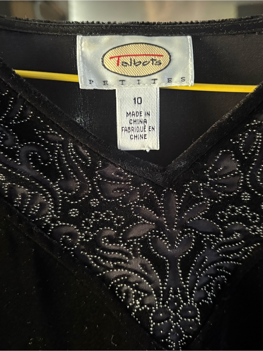 Talbots Black Petite V-Neck Beaded Embellished Top